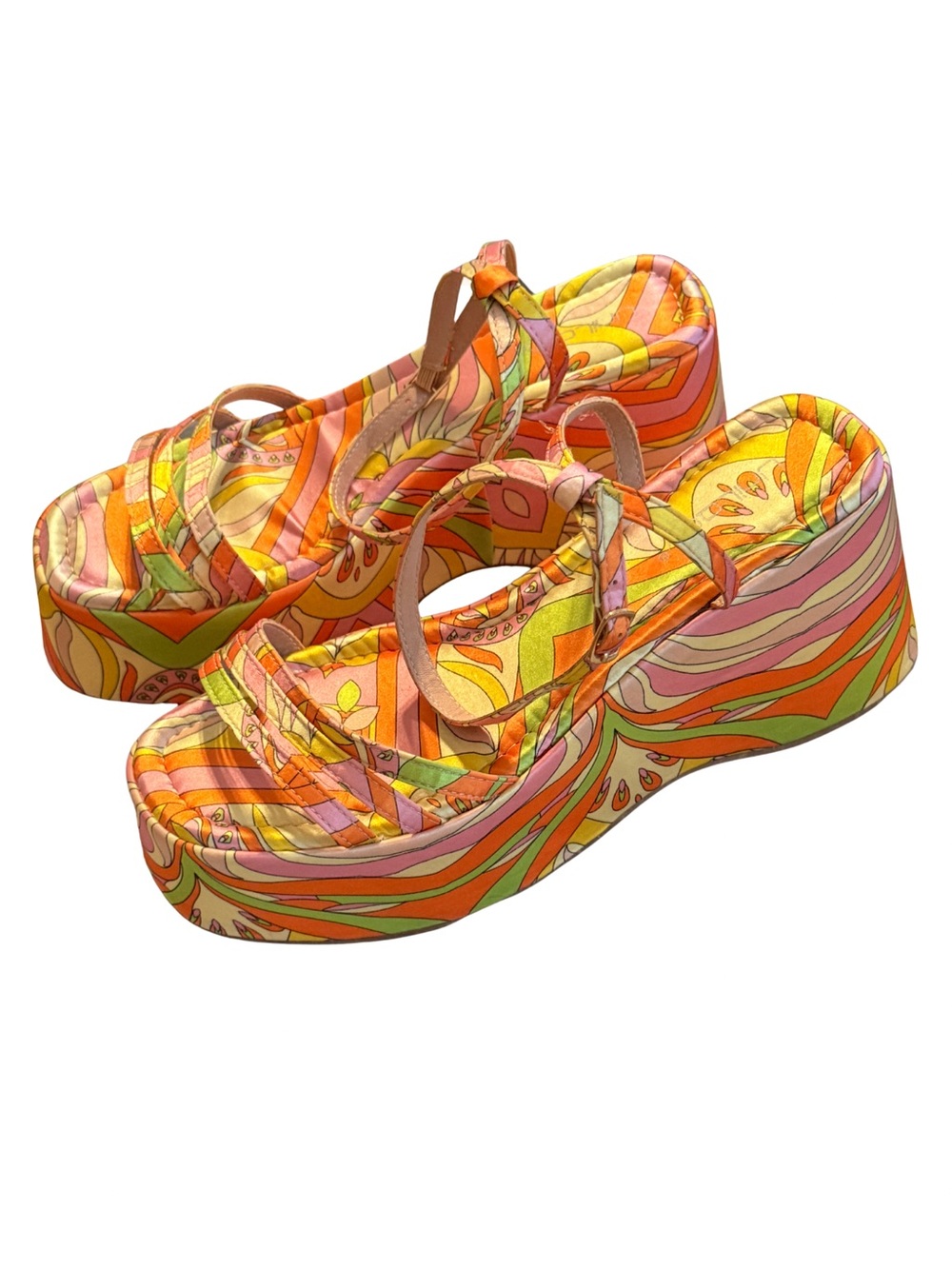 Psychedelic Satin Platform Wedge Sandals Size 9